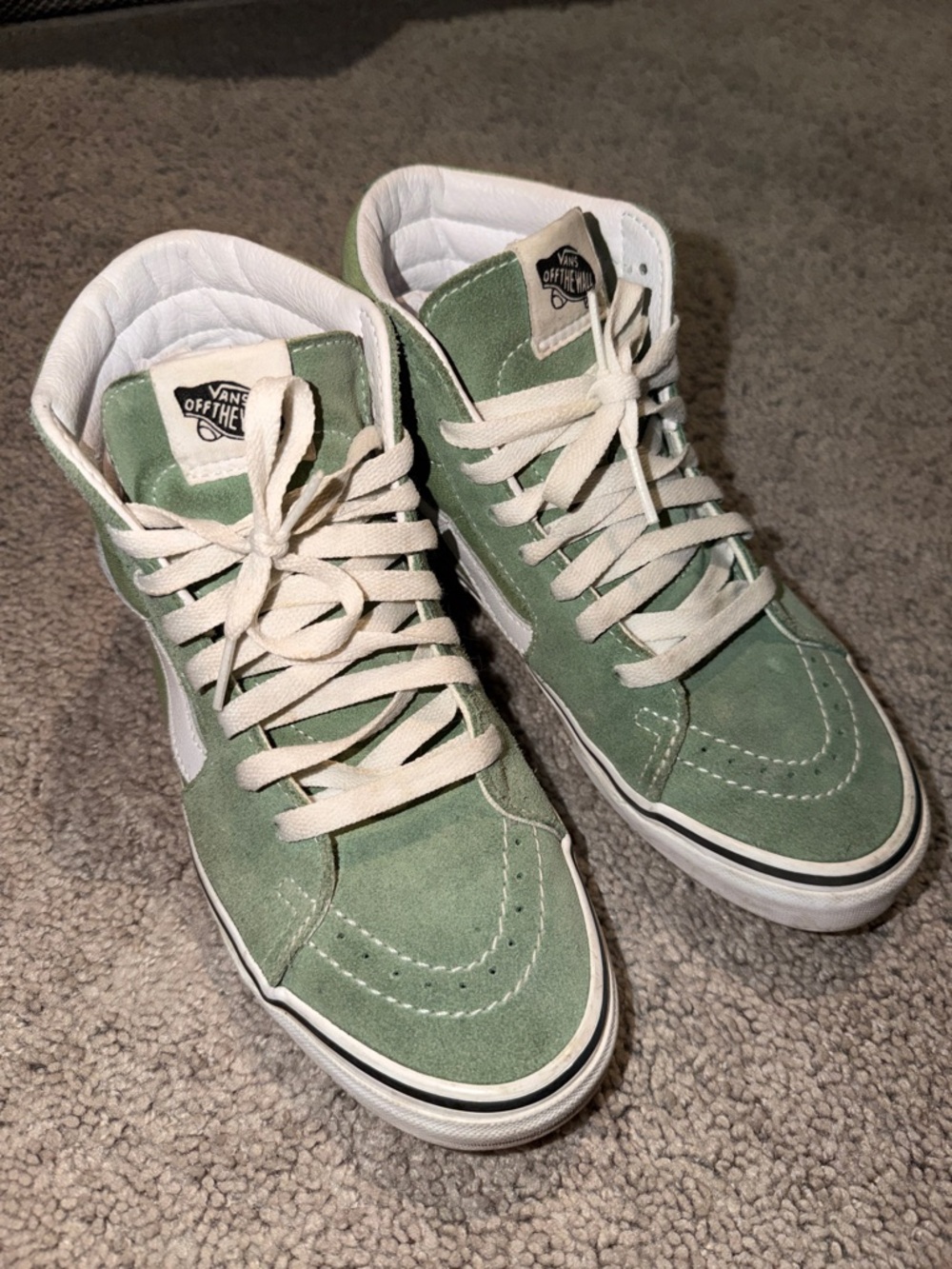 Vans Green Suede High-Top Sneakers with White Stripe